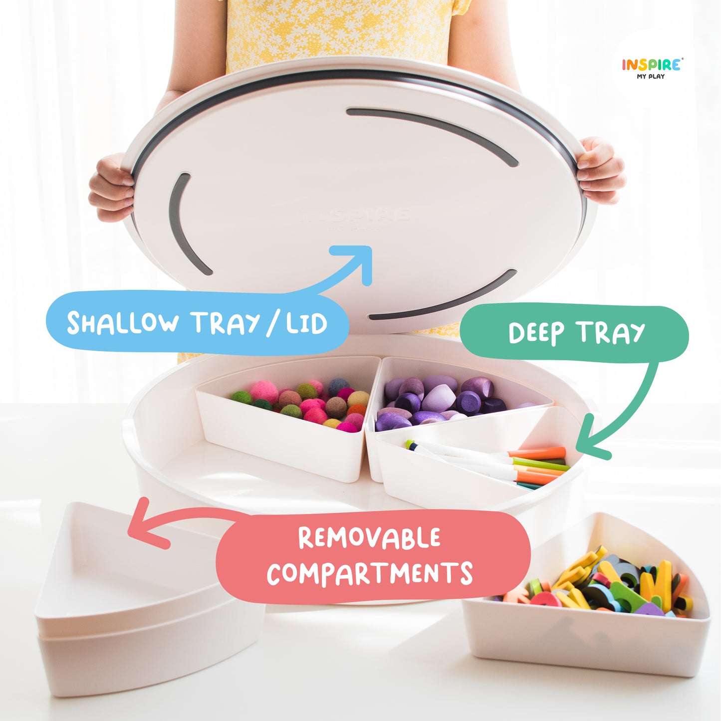 Inspire My Play ~ The PlayTRAY ~ Sensory Play Tray with Removable Compartments & Lid